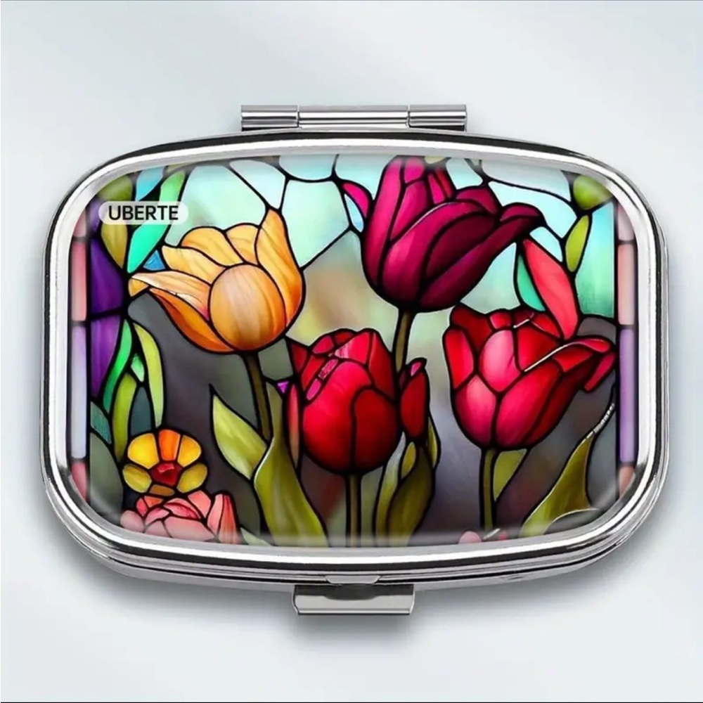 Uberte Floral Stained Glass portable pill box